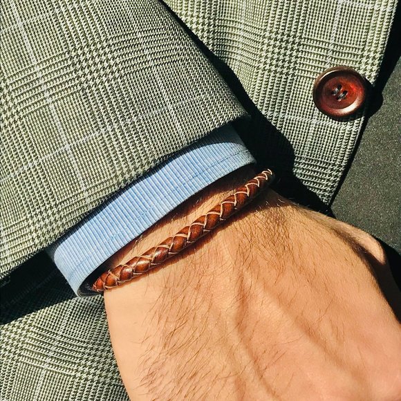 Braided Leather Bracelet with Magnetic Clasp - Picture 1 of 7